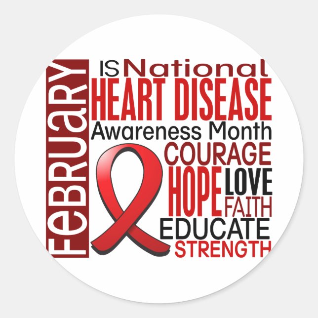 Heart Disease Awareness Month Ribbon I2.3 Classic Round Sticker (Front)