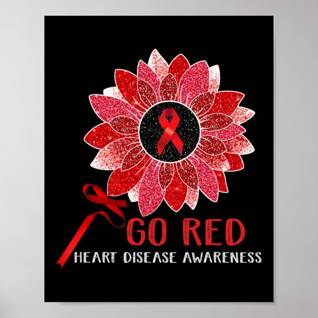 Heart Disease Awareness Month Ribbon Sunflower  Poster (Front)