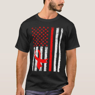Heart Disease Awareness Red Ribbon American Flag U T-Shirt