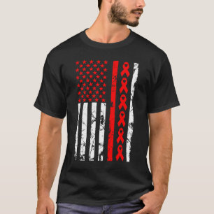 Heart Disease Awareness Red Ribbon American Flag U T-Shirt