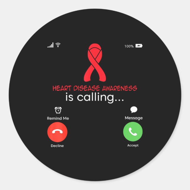 Heart Disease Awareness Red Ribbon Heart Attack Su Classic Round Sticker (Front)