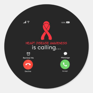 Heart Disease Awareness Red Ribbon Heart Attack Su Classic Round Sticker