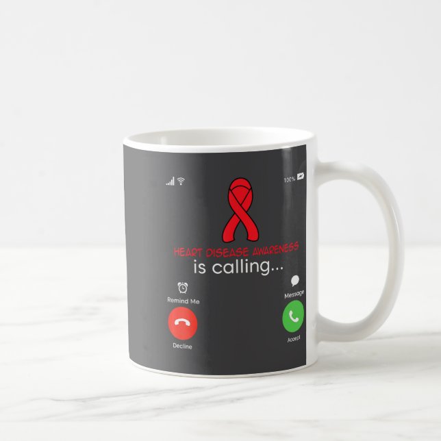 Heart Disease Awareness Red Ribbon Heart Attack Su Coffee Mug (Right)