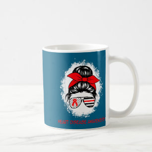 Heart Disease Awareness Red Ribbon Heart Messy Bun Coffee Mug