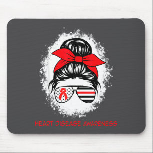 Heart Disease Awareness Red Ribbon Heart Messy Bun Mouse Mat