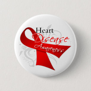 Heart Disease Awareness Ribbon 6 Cm Round Badge