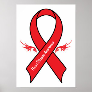Heart Disease Awareness Ribbon with Wings Poster