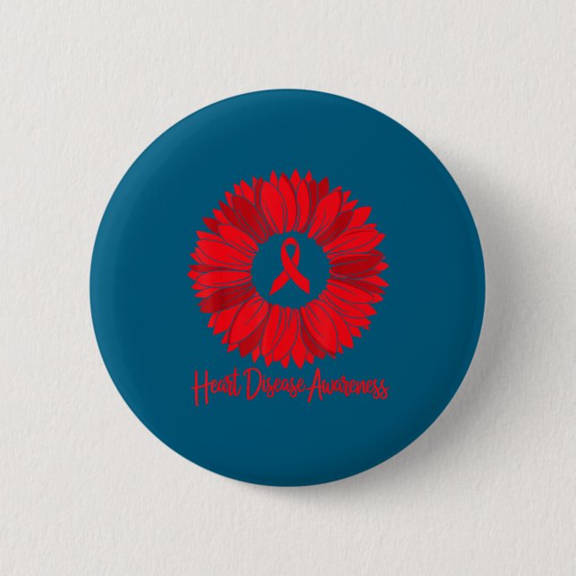 Heart Disease Awareness Sunflower Go Red Women Hea 6 Cm Round Badge (Front)