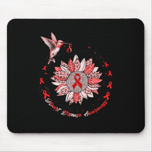 Heart Disease Awareness Sunflower Hummingbird Ribb Mouse Mat