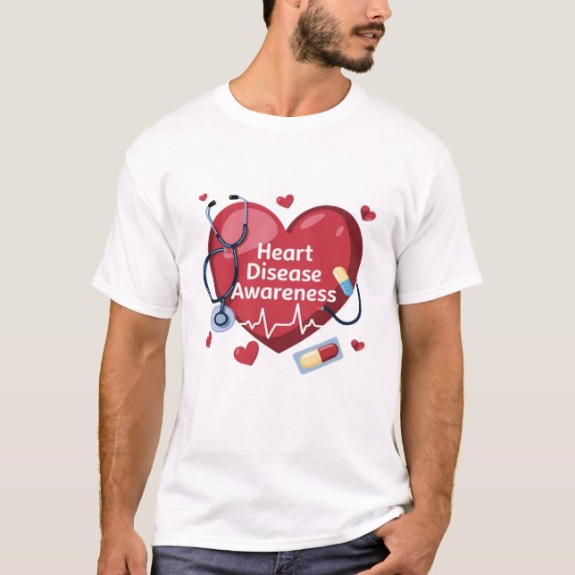 Heart Disease Awareness T-Shirt Design. (Front)