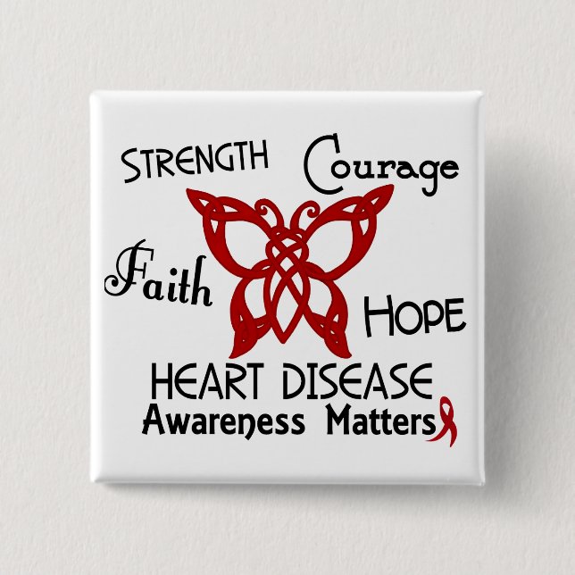 Heart Disease Celtic Butterfly 3 15 Cm Square Badge (Front)