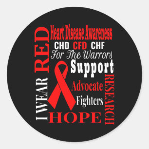 Heart Disease Chd Awareness Red Ribbon Apparel Classic Round Sticker