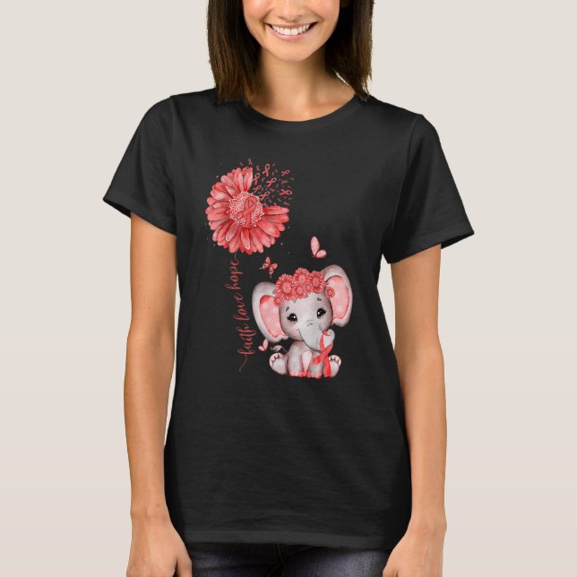 Heart Disease Cute Elephant With Sunflower And Red T-Shirt (Front)