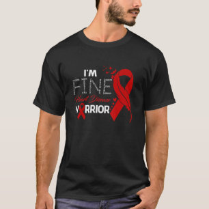 Heart Disease Warrior I'm Fine Feather Ribbon T-Shirt