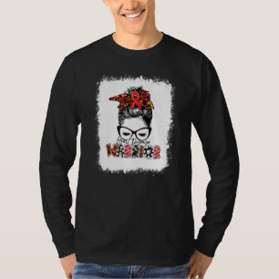 Heart Disease Warrior Leopard Messy Bun Heart Heal T-Shirt