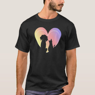 Heart Dog And Cat Silhouette Cute Heart Animals  1 T-Shirt