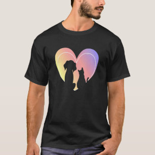 Heart Dog And Cat Silhouette Cute Heart Animals T-Shirt