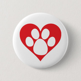 Heart Dog Paw 6 Cm Round Badge
