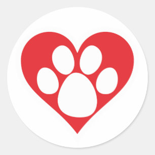 Heart Dog Paw (Dark) Classic Round Sticker