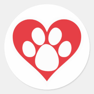 Heart Dog Paw (Dark) Classic Round Sticker