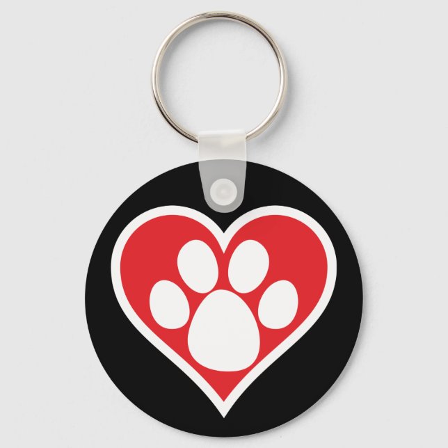 Heart Dog Paw (Dark) Key Ring (Front)