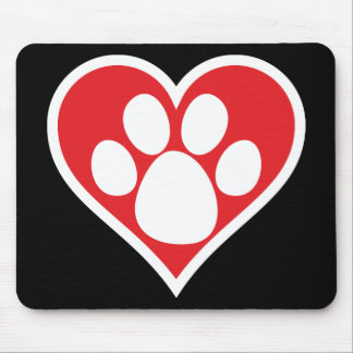 Heart Dog Paw (Dark) Mouse Mat