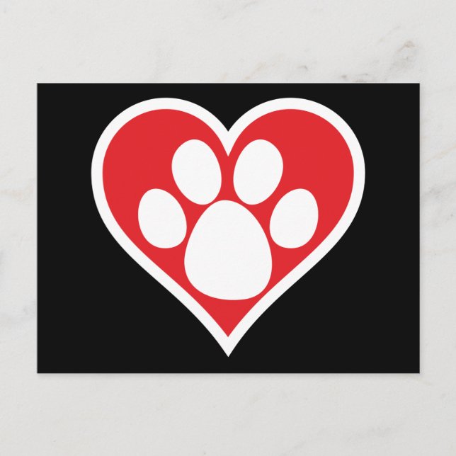 Heart Dog Paw (Dark) Postcard (Front)