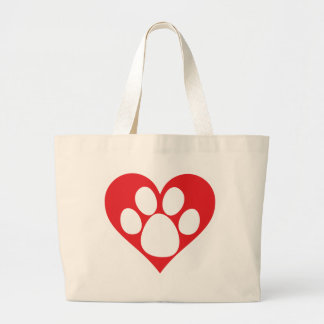 Heart Dog Paw Large Tote Bag