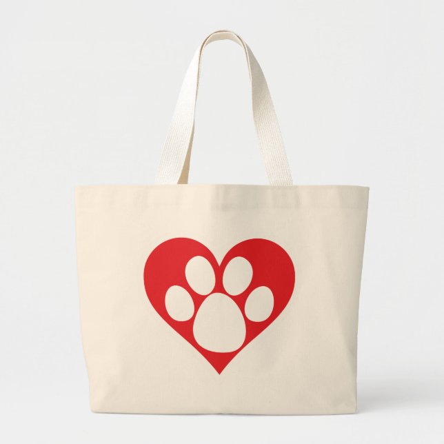 Heart Dog Paw Large Tote Bag (Front)