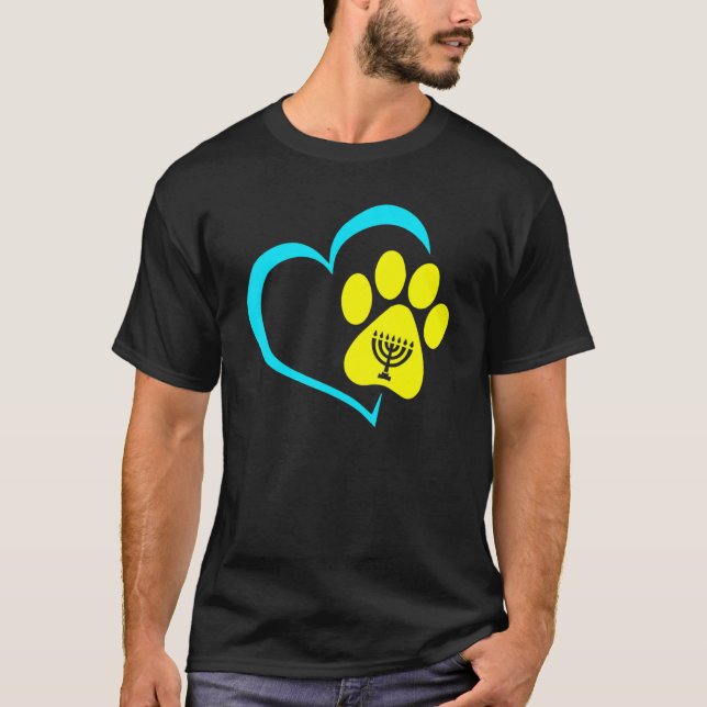 Heart Dog Paw Print Menorah Hanukkah Chanukah Jewi T-Shirt (Front)
