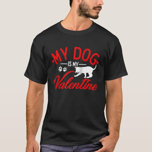 Heart Dog Valentine's Day Dog Mom Dad Date Single  T-Shirt (Front)