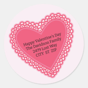 Heart Doily Valentine's Day Classic Round Sticker