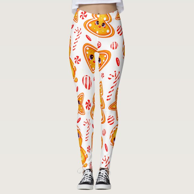 Heart, Doll & Ball Bright Graphic Pattern Leggings (Front)