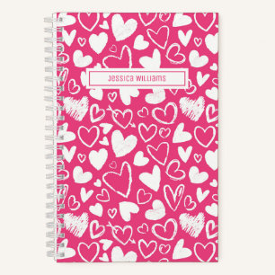 Heart Doodle and Love Pattern Cute Pink Notebook