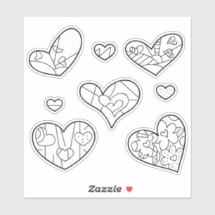 Heart Doodles Custom-Cut Vinyl Coloring Stickers