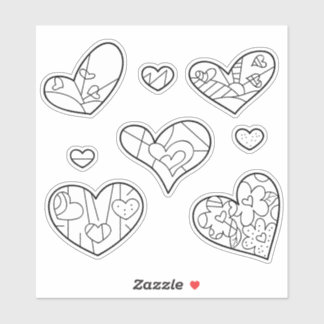 Heart Doodles Custom-Cut Vinyl Colouring Stickers