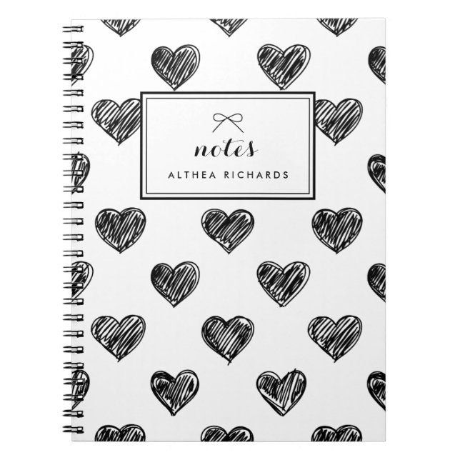 Heart Doodles Pattern Personalised Notebook (Front)