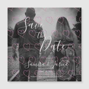 Heart Doodles Pink Hand Drawn Save the Date Magnet
