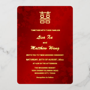 Heart Double Happiness Red Gold Chinese Wedding