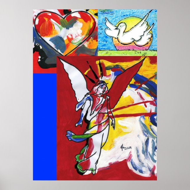 Heart Dove & Angel descending painting posters (Front)