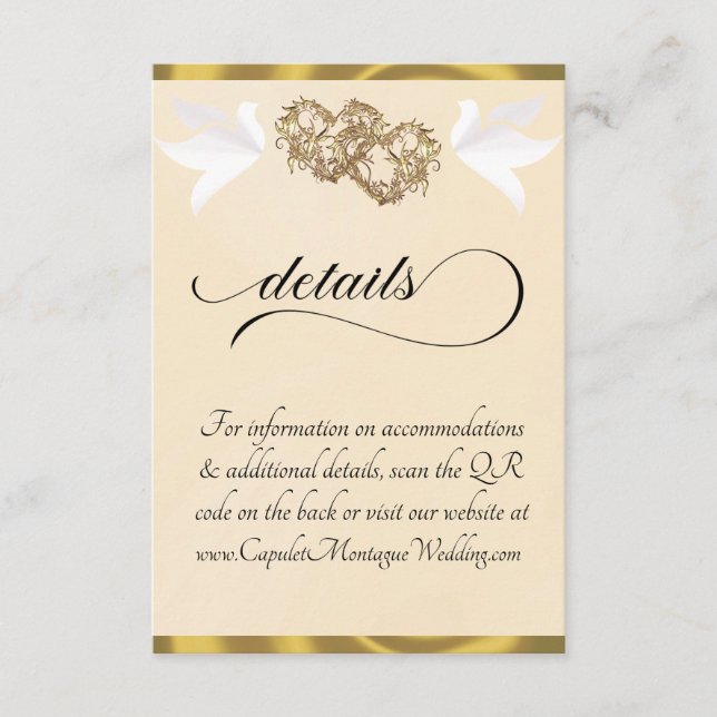 Heart & Doves, QR Code - Peach Pearl/Gold Enclosure Card (Front)