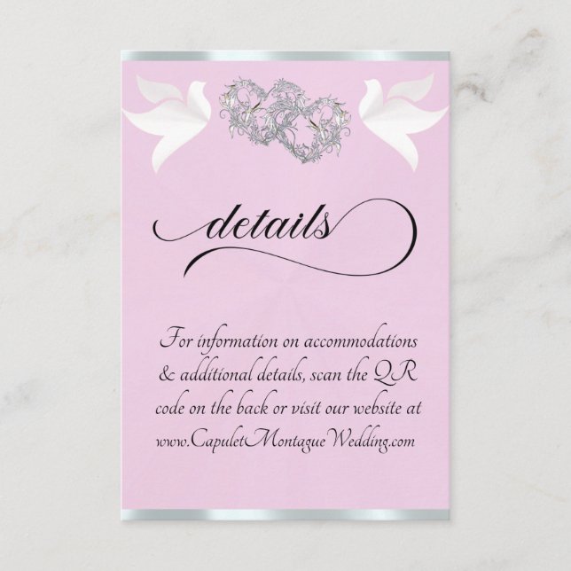Heart & Doves, QR Code - Pink Pearl/Silver Enclosure Card (Front)
