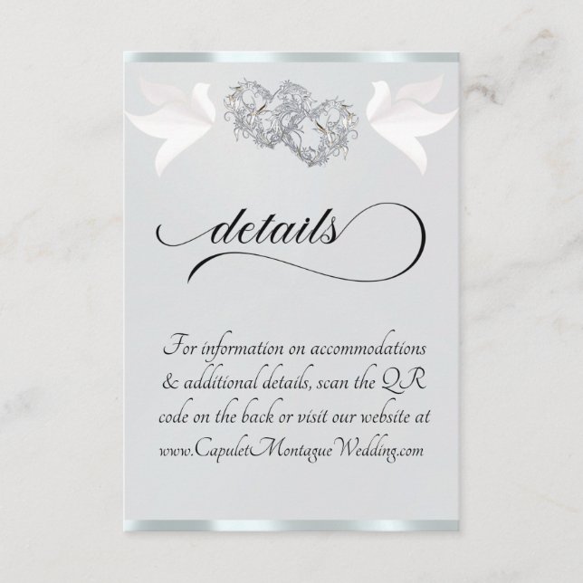 Heart & Doves, QR Code - Silver Pearl/Silver Enclosure Card (Front)