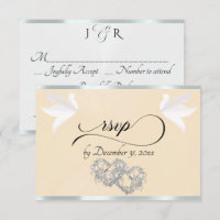 Heart, Doves & Ribbon - Peach Pearl/Silver