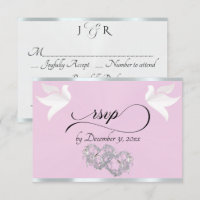 Heart, Doves & Ribbon - Pink Pearl/Silver
