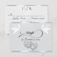 Heart, Doves & Ribbon - Silver Pearl/Silver
