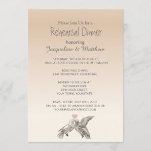 Heart Doves Rose Pink Floral Rehearsal Dinner Invitation