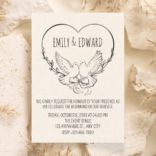 Heart doves wedding  invitation