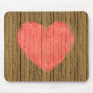 Heart Drawing in Wood Wall Mouse Mat