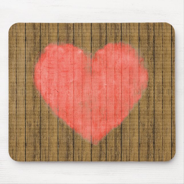 Heart Drawing in Wood Wall Mouse Mat (Front)